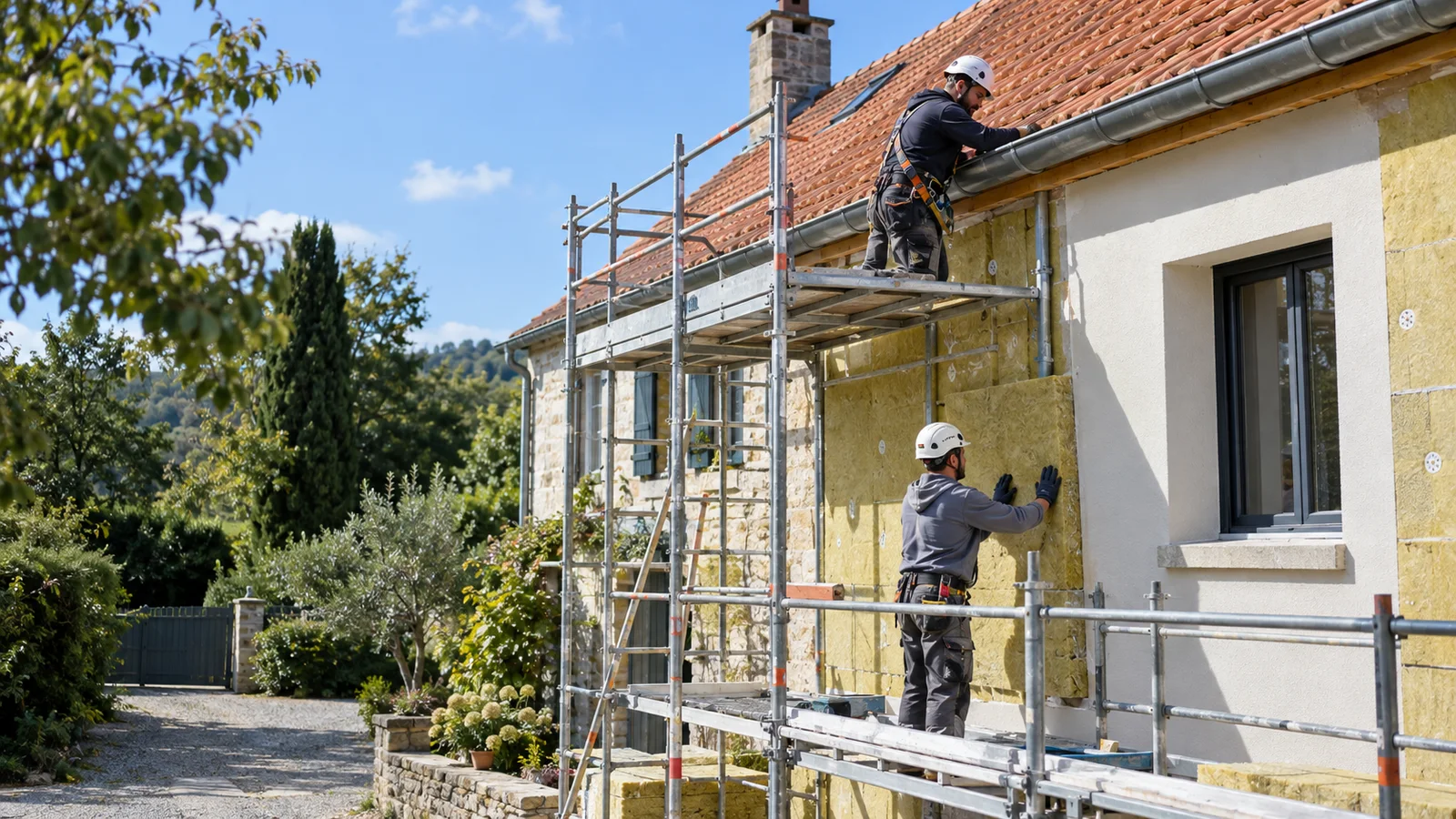 Rénovation d’une toiture en tuiles et pose d’une isolation extérieure sur une façade